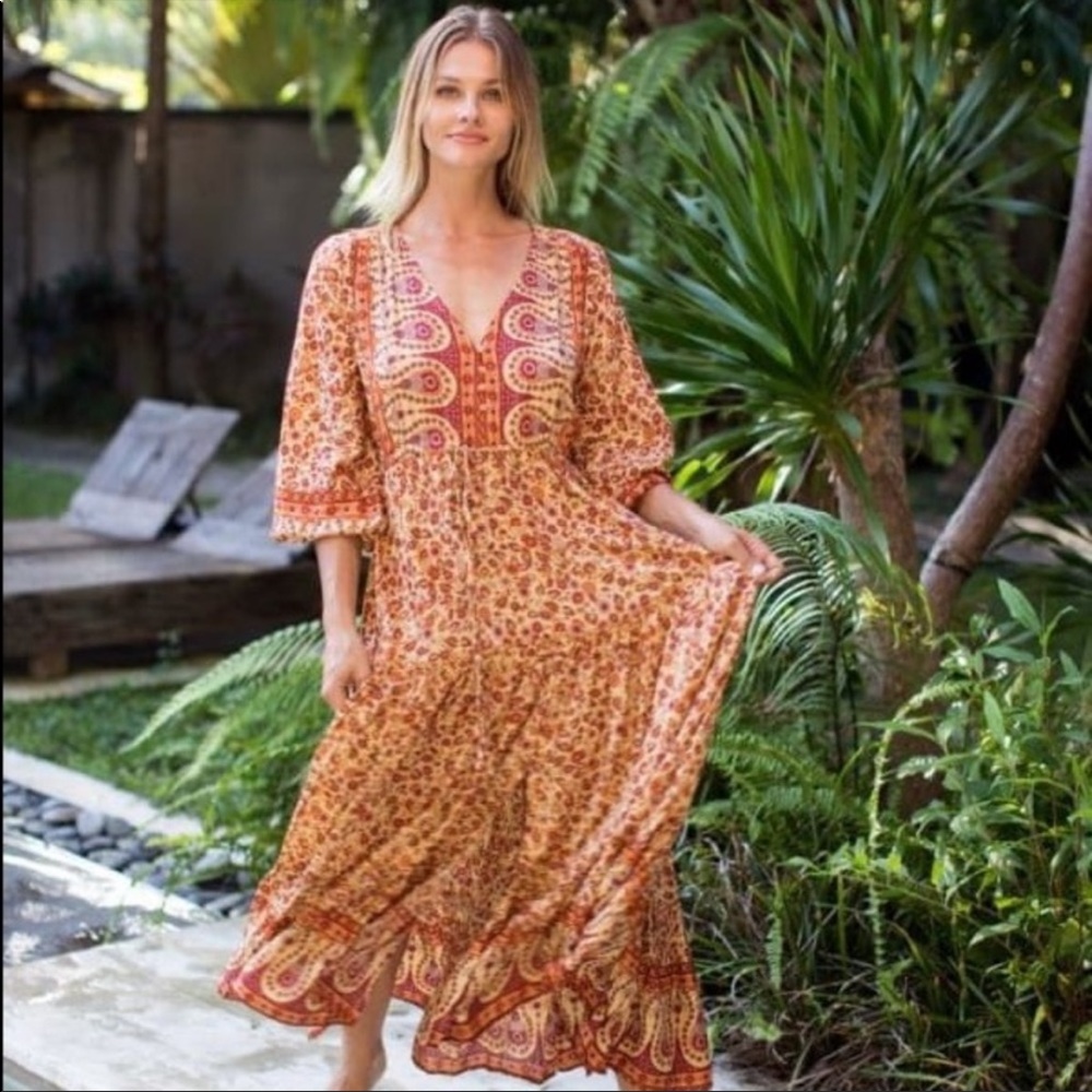 AURA | M | Amber Paisley Peasant Boho Dress EUC - Picture 3 of 16